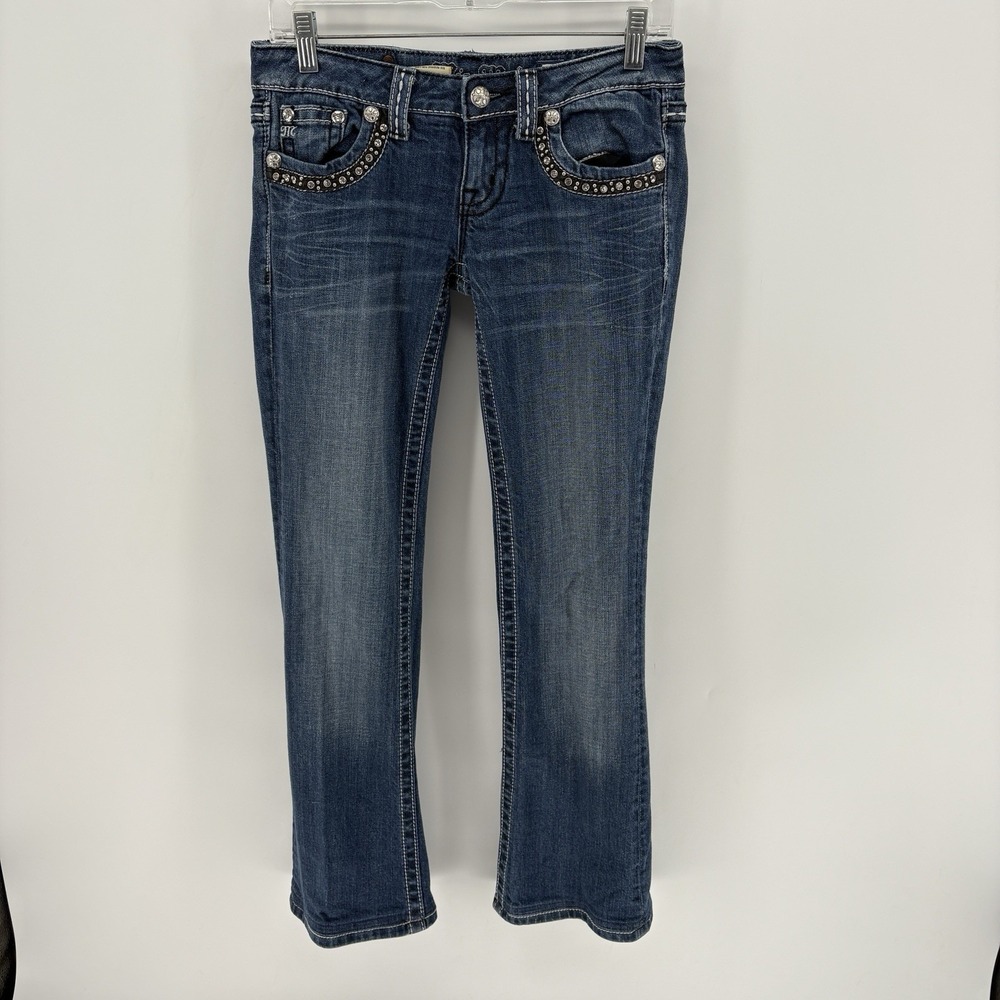 Miss‎ Me Jeans Women 26 Low Rise Bootcut Thick  Stitch Rhinestone Embellish Y2K